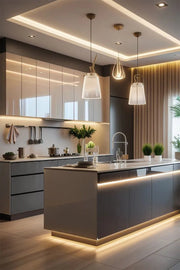 Contemporary Luxe Island Kitchen with High-Gloss Elegance