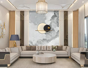 Elegant Grey & Gold Living Room with Marble Wall Art Panel