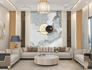 Elegant Grey & Gold Living Room with Marble Wall Art Panel