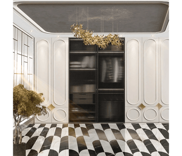 Door Contemporary Black Glass Wardrobe With Vertical Fluted Design