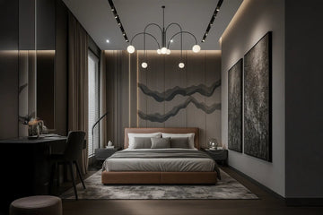 Modern Luxury Bedroom with Sculptural Elegance and Ambient Lighting