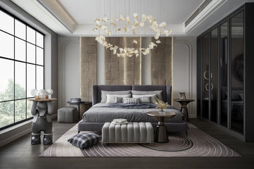 Contemporary Chic Bedroom with Artistic Accents and Soft Glamour Touches