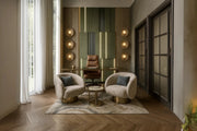 Contemporary Luxury Office with Accent Wall Panels and Plush Lounge Seating