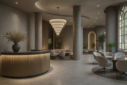 Modern Minimalist Lounge with Sculptural Reception Desk