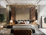 A Modern Luxe Bedroom with 3D Wall Paneling