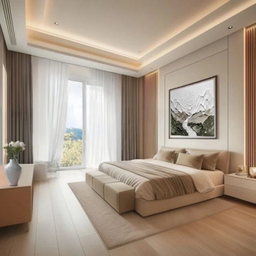 Premium Guest Bedroom Design with Soft Beige Palette and Scenic Elegance