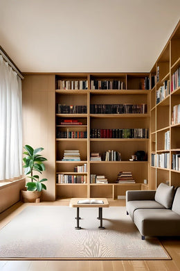 Contemporary Light Wood Reading Lounge with Wraparound Bookshelves