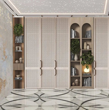 Boho-Minimalist Full-Length Wardrobe - Dual Arched Bookshelves