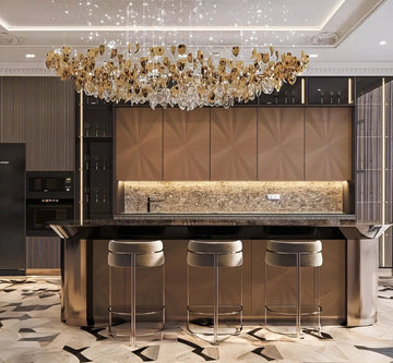 Modern Glam Luxe Parallel Kitchen with Extended Island