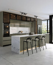 Urban Chic Straight-Line Kitchen with Extended Fluted Island