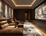 Earthy Luxe Home Theatre with Leather Recliners   & Stone Art Panels
