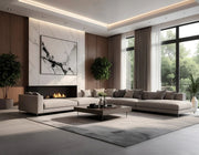 Premium Modern Living Room Design with Artistic Wall Panel and Statement Lighting