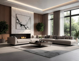 Premium Modern Living Room Design with Artistic Wall Panel and Statement Lighting