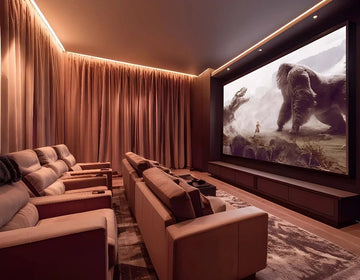 Contemporary Beige-Toned Home Theatre with Plush Recliner Comfort