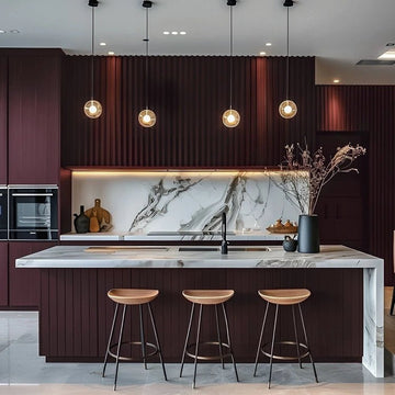 Velvet Merlot & Calacatta Luxe Island Kitchen