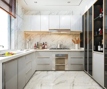 Luxe L-Shaped Kitchen with Curved Island & Fluted Accents