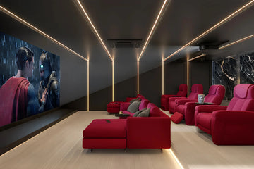 Striking Dual-Zone Home Theatre with Premium  Recliners & Loungers