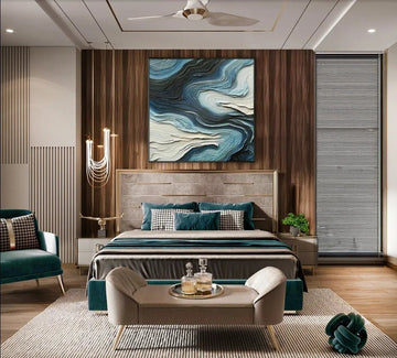 A Bedroom with Rich Textures and Elegant Contrast