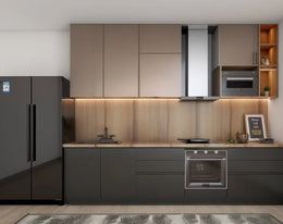 Modern Minimalist Straight-Line Kitchen in Dove Grey & Tan
