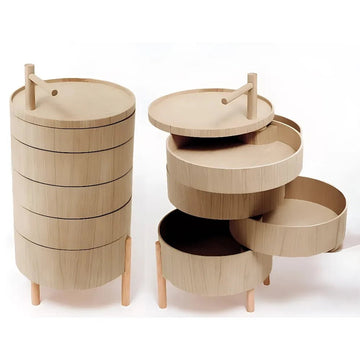 MODERN, Wooden Cylindrical Swivel Drawer Storage Unit