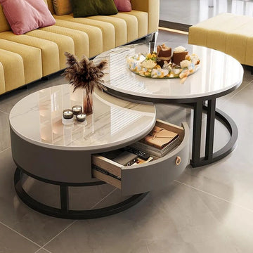 Luxury Dual-Layered Round Coffee Table with Hidden Storage