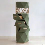 Geometric Sculptural Tower Cabinet with Asymmetric Drawers