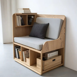 Compact Reading Nook with Integrated Shelving