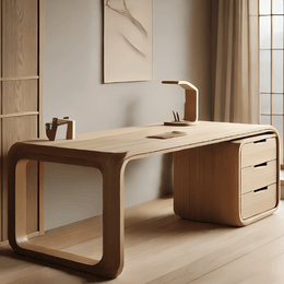 Minimalist Curved Wooden Work Desk with Storage Drawers