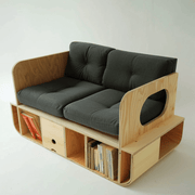 Wooden Loveseat with Integrated Bookshelf Storage