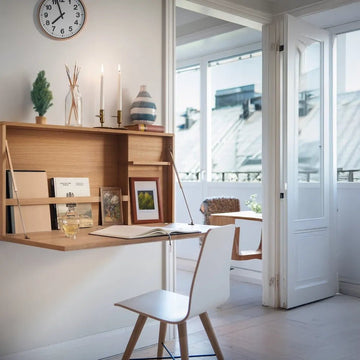 Wall-Mounted Fold-Down Desk with Shelf Storage