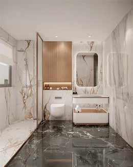 Elegant Marble Bathroom with Modern Warm Accents