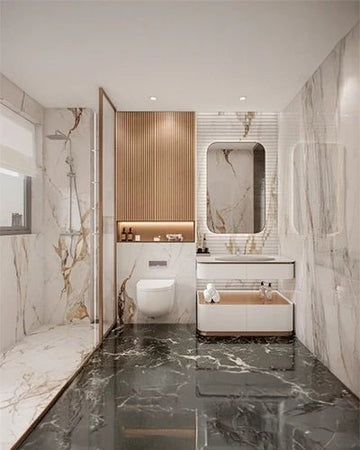 Elegant Marble Bathroom with Modern Warm Accents