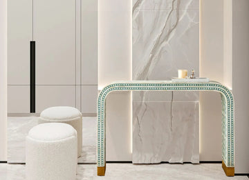 Moroccan Bone Inlay Console Table In Sea green Finish