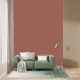 Fine vertical textile-like texture, finish with muted clay red wallpaper.